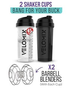 -2 Pack- 45 oz Protein Shaker Bottles for Protein Mixes - 2x Wire Whisk | Leak Proof Shaker Cups for Protein Shakes | Protein Shaker Bottle Pack | Shakers for Protein Shakes-Black&Transparent