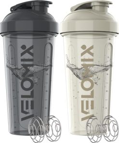 -2 Pack- 28 oz Protein Shaker Bottles for Protein Mixes - 2x Wire Whisk | Leak Proof Shaker Cups for Protein Shakes | Protein Shaker Bottle Pack | Shakers for Protein Shakes-Gray&White