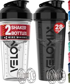 -2 Pack- 28 oz Protein Shaker Bottles for Protein Mixes - 2x Wire Whisk | Leak Proof Shaker Cups for Protein Shakes | Protein Shaker Bottle Pack | Shakers for Protein Shakes-Black&Transparent